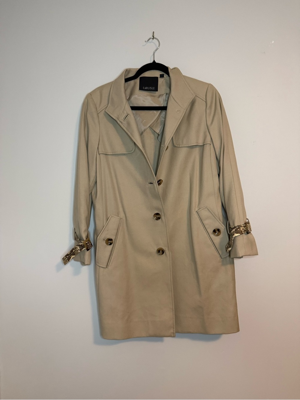 Carlisle Beige Trench Coat with Button Closure